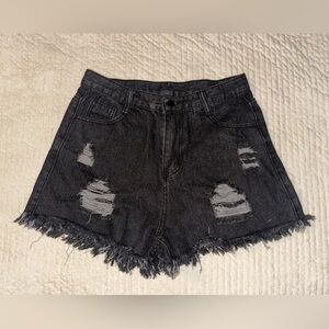 Black Distressed Denim Shorts